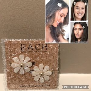 NWT x2 EACH JEWELS Pearly Flower Hair Barrettes